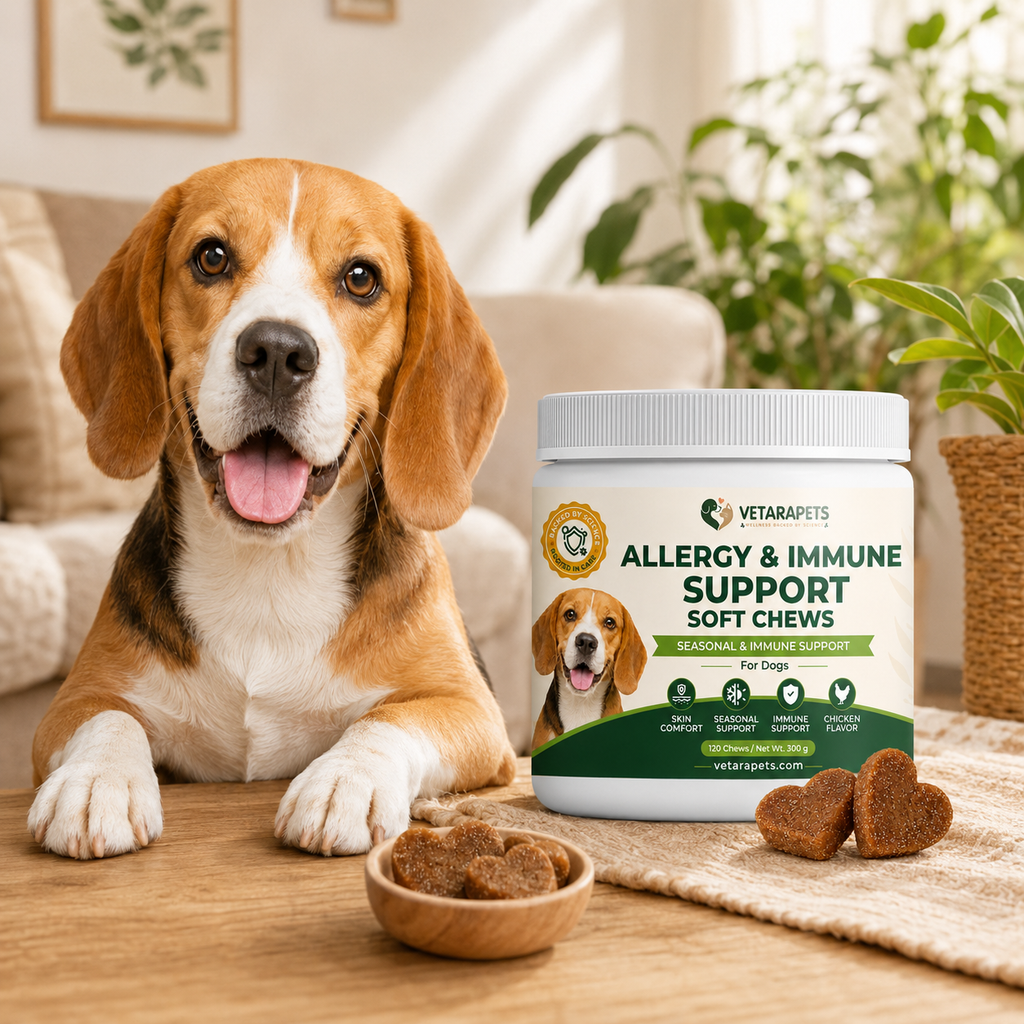 Allergy and Immune Support Soft Chews for dogs in a warm home setting