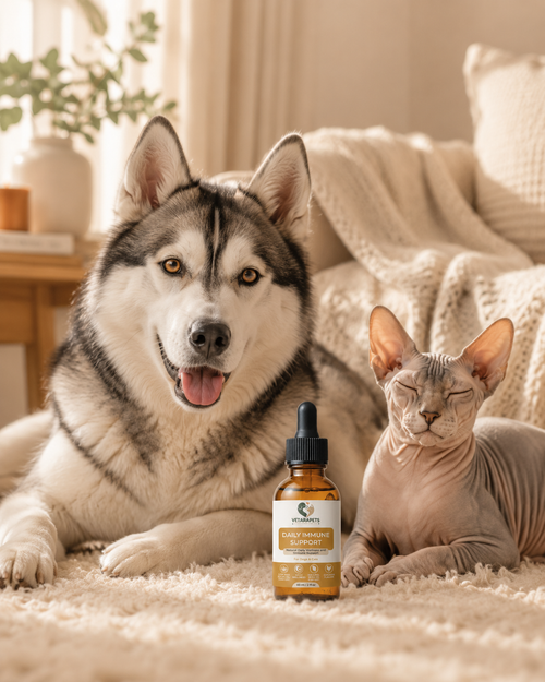 Daily Immune Support Drops for dogs and cats with husky and sphynx cat