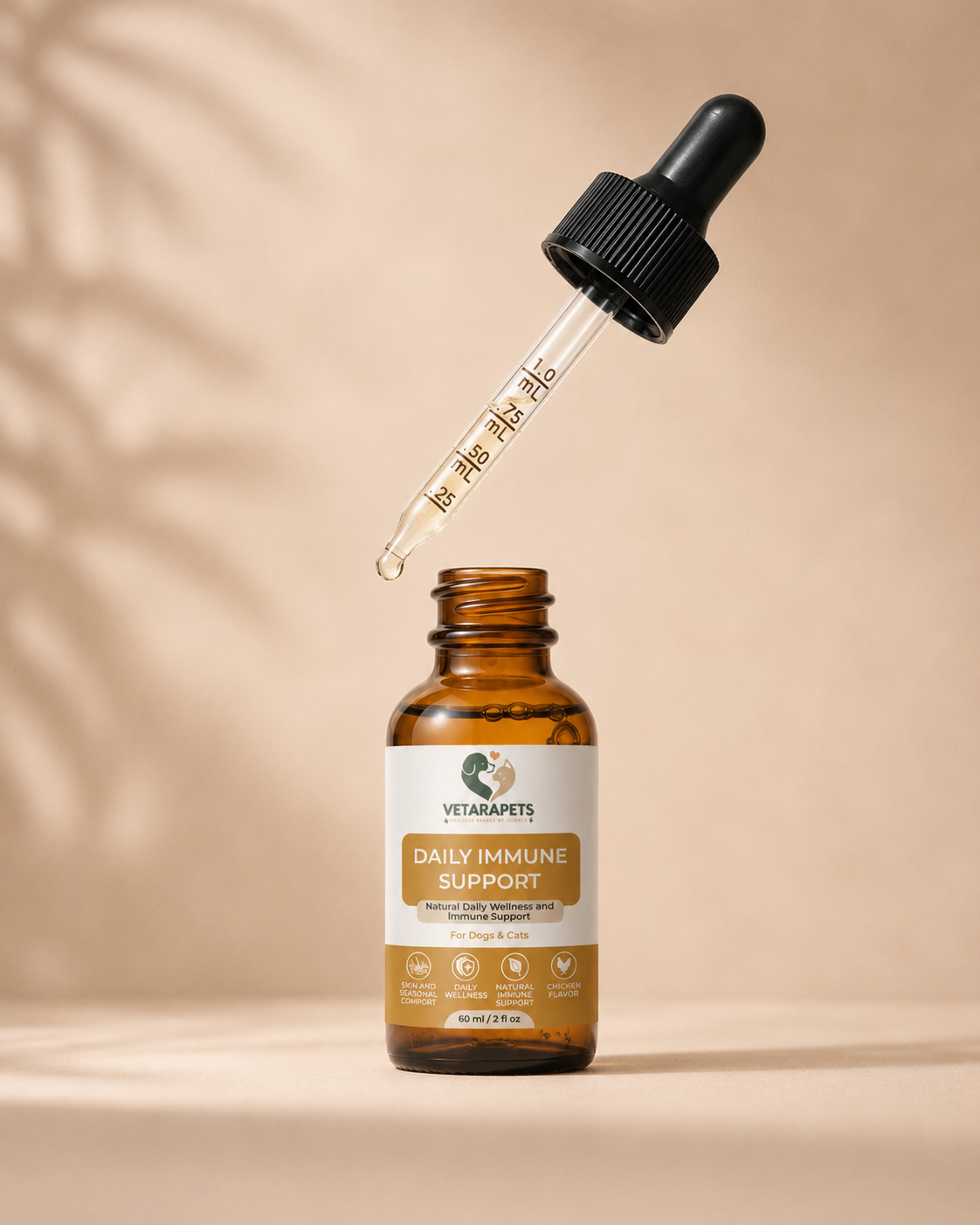 Daily Immune Support liquid drops with measured dropper for pets