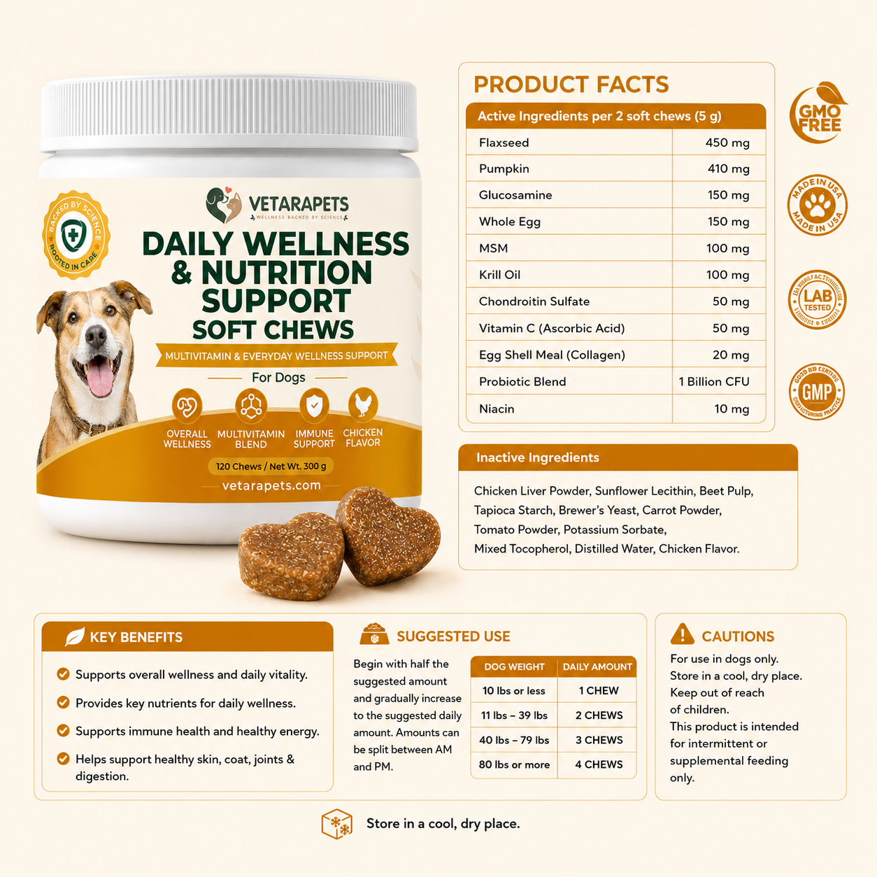 Dog multivitamin soft chews easy daily use with feeding guide