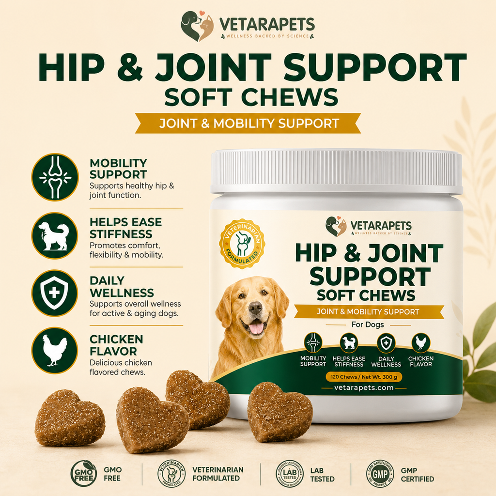 Hip and Joint Support Soft Chews mobility support stiffness support daily wellness and chicken flavor benefits