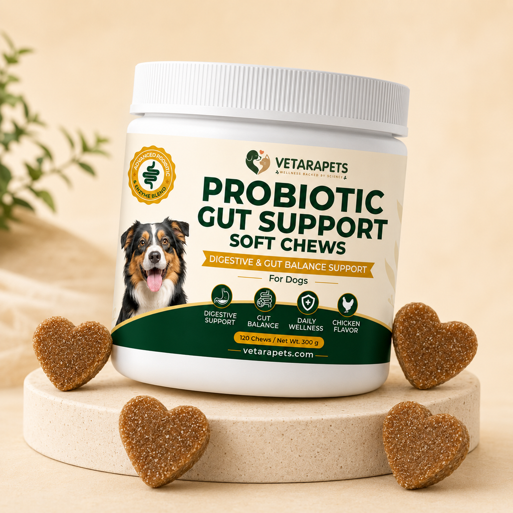 Probiotic Gut Support heart-shaped soft chews for dogs