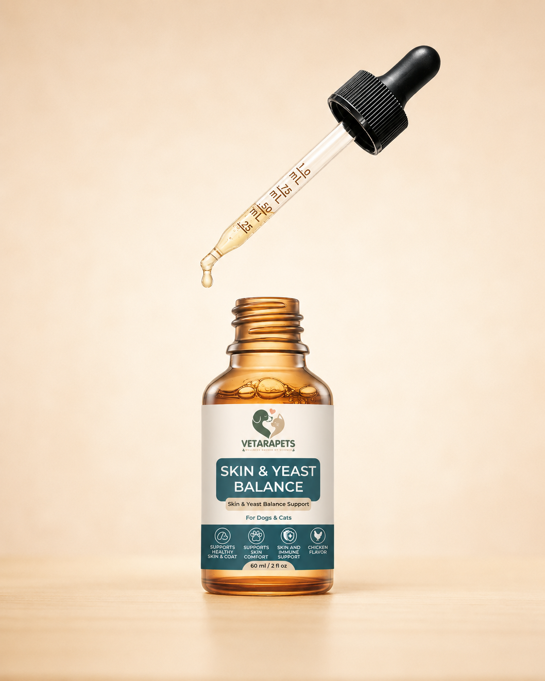 Skin and Yeast Balance liquid drops with measured dropper for pets