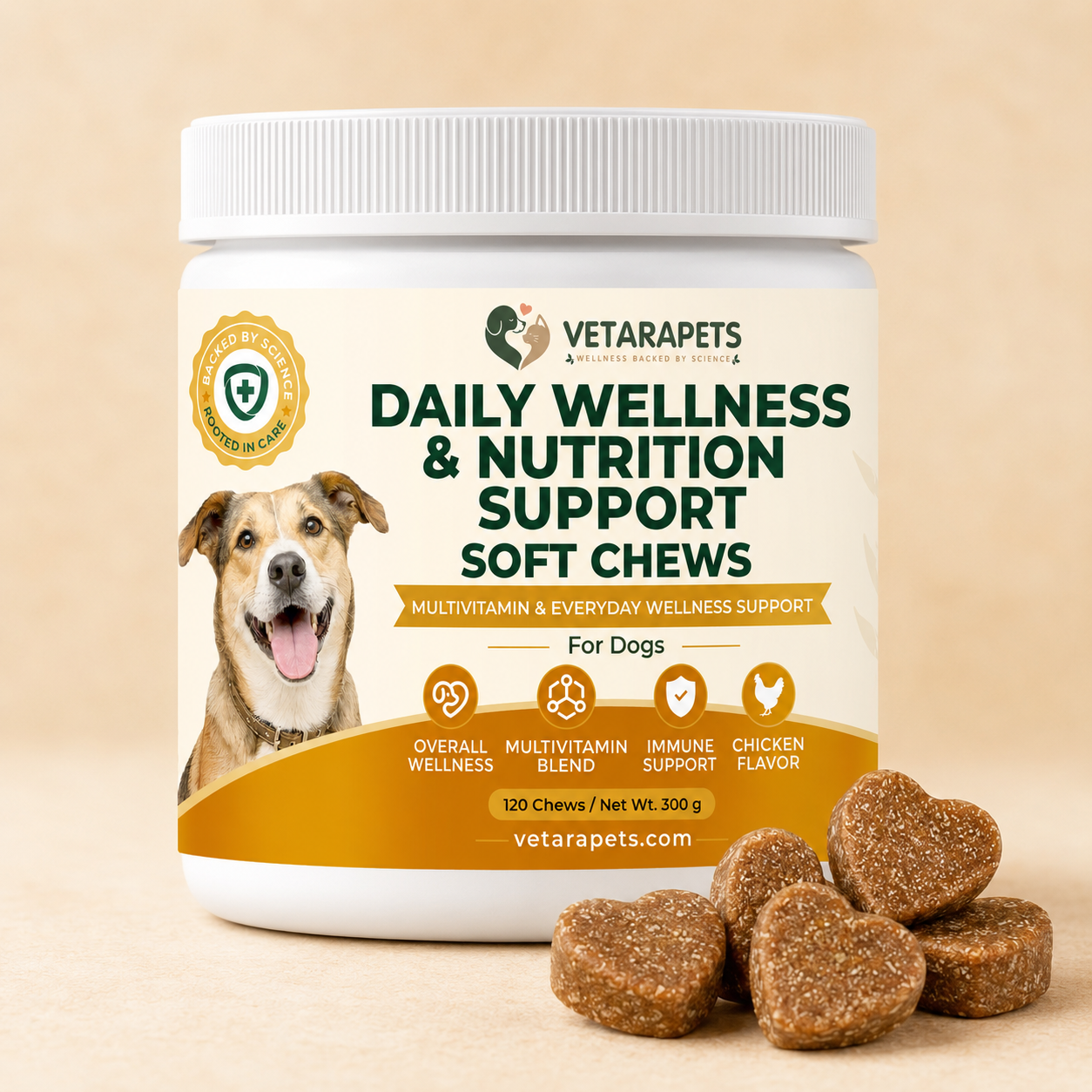VetaraPets 24 in 1 Dog Multivitamin Soft Chews front jar