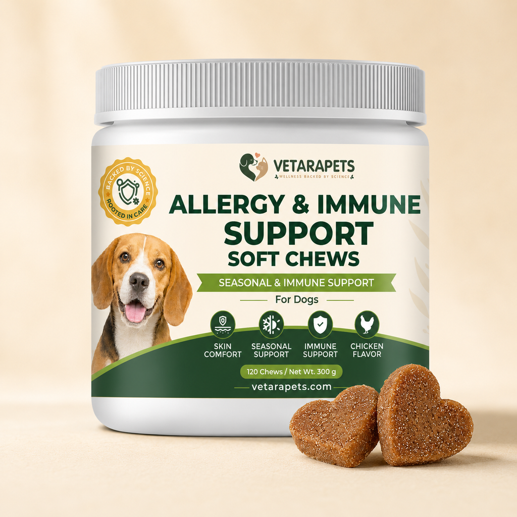 VetaraPets Allergy and Immune Support Soft Chews for dogs front jar