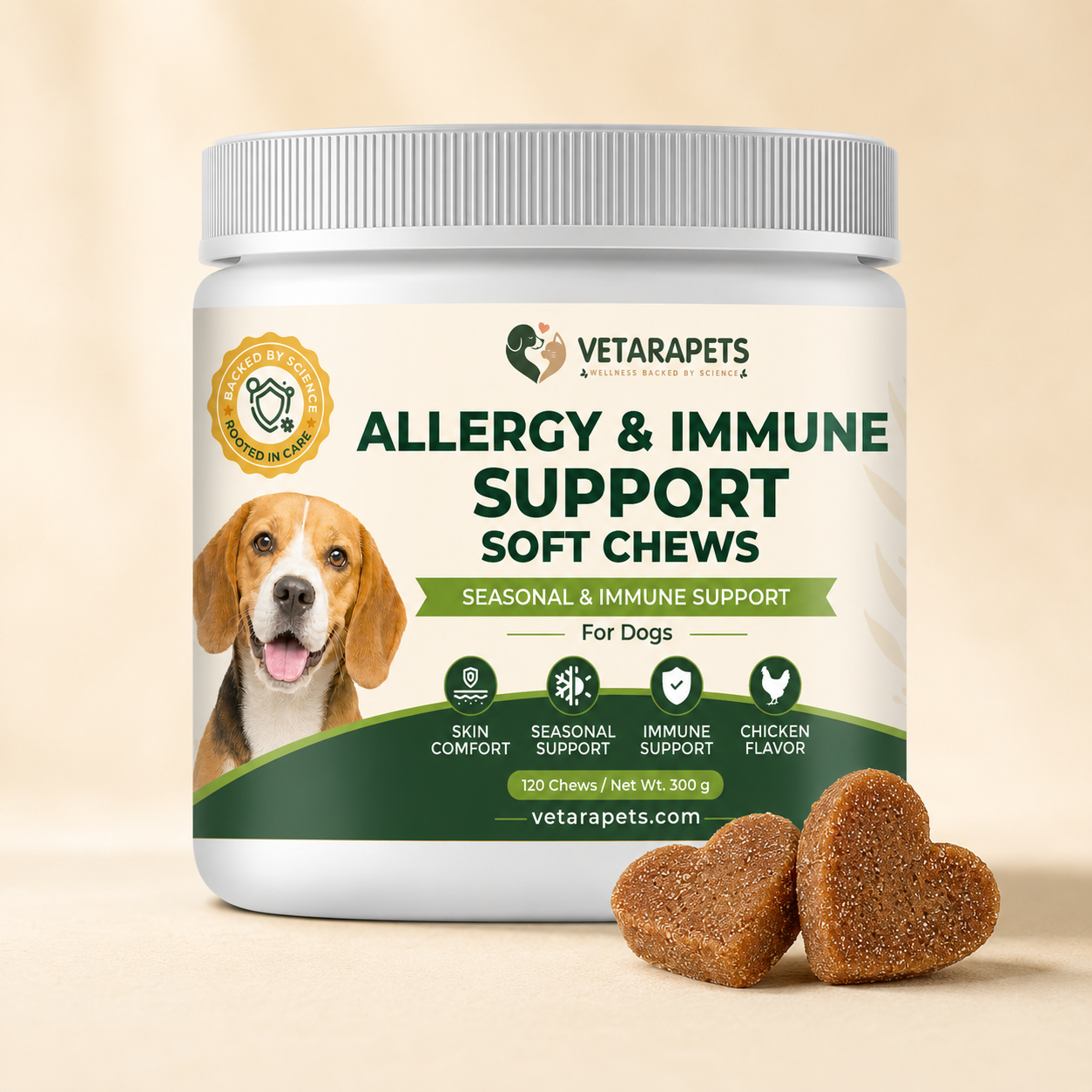 VetaraPets Allergy and Immune Support Soft Chews for dogs front jar