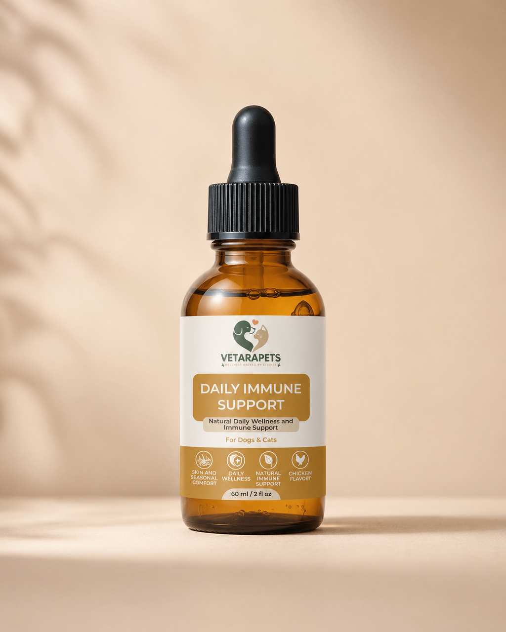 VetaraPets Daily Immune Support Drops for dogs and cats front bottle