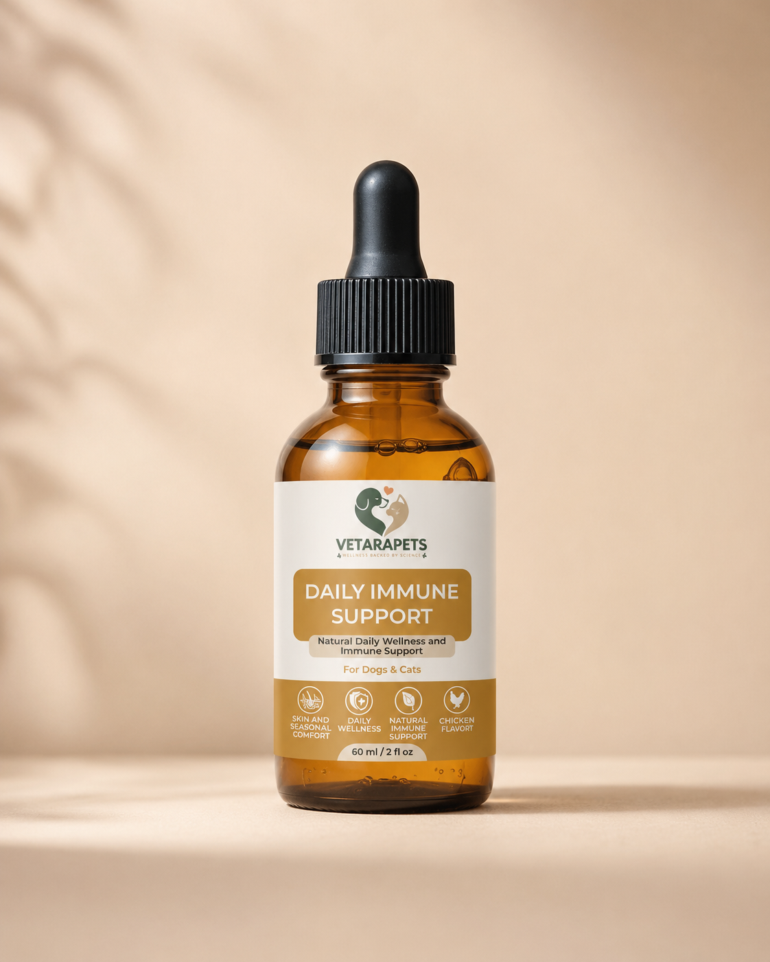 VetaraPets Daily Immune Support Drops for dogs and cats front bottle