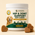 VetaraPets Hip and Joint Support Soft Chews for dogs front jar with heart-shaped chews